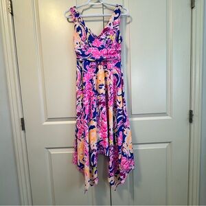 Lilly Pulitzer Pink and Brilliant Blue Sloan Handkerchief Midi Dress Sz S